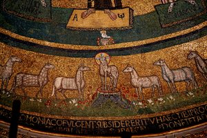 Apsismosaik mit Christus als Osterlamm und Schafen (Mosaik)