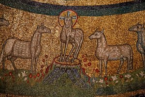 Apsismosaik mit Christus als Osterlamm und Schafen (Mosaik)