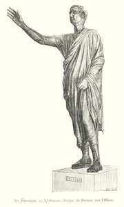 Etruskische Kunst, Der Redner, Bronzestatue in den Uffizien (Stich) von Italian School