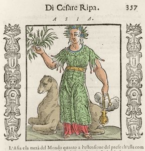 Asiatische Allegorie mit einem Kamel. Gravur aus „Iconologia“ von Cesare Ripa (um 1550-1622)