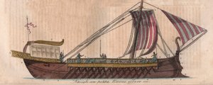 Attische Triere, 4. Jahrhundert v. Chr. (Akrostolium) - Triere oder Trireme - Gravur aus „Usi e Costumi di Tutti i Popoli dell