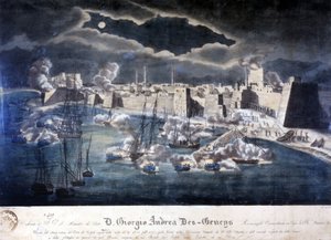 Angriff der sardischen Marine auf den Hafen von Tripolis während der Operationen gegen die Barbarenpiraterie im Jahr 1825 von Italian School