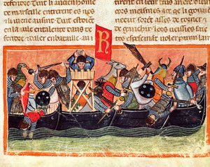 Schlacht zwischen Römern und Galliern, aus Le Vite di Dodici Cesari von Gaius Suetonius Tranquillus (ca. 75-150)
