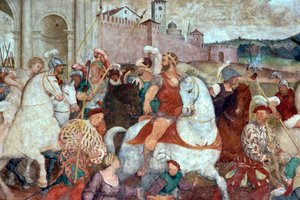 Schlachtenszene vor den Stadtmauern, ca. 1460er Jahre von Italian School