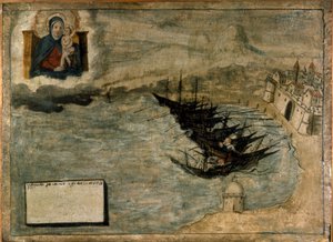 Boote könnten am Ufer scheitern. Ex-Voto aus dem 17. Jahrhundert der Kirche Madonna dell