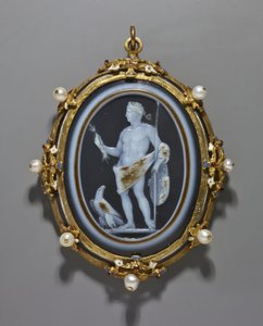 Kamee, die einen römischen Kaiser als Jupiter darstellt, Kamee: Römisch, A.D. 41-54, Rahmen: Italienisch, spätes 16. Jahrhundert von Italian School