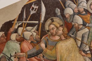 Gefangennahme Christi, von Meister der rechten Apsis von St. Franziskus in Montefalco, abgelöster Fresko, Ende des 14. Jahrhunderts von Italian School