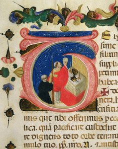 Feier der Eucharistie, aus einer Mariegola der Laiengilde des Hl. Hieronymus, um 1400