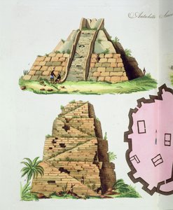 Zentralamerikanische Altertümer, Detail von zwei Stufenpyramiden, Tafel 47 aus 