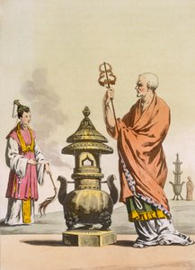 Chinesische taoistische religiöse Bräuche: Ein Bonze in zeremoniellen Gewändern