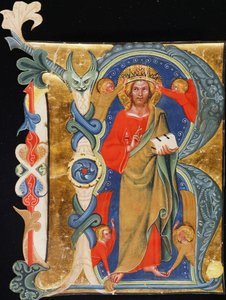 Christus der Erlöser - Initiale R aus einem großformatigen illuminierten Manuskript, ca. 1380