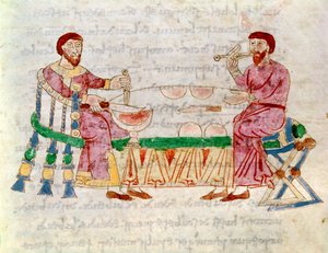 Codex 132 Livre 22 Kap.1 Das Mahl, aus De Universo von Rabanus Maurus (ca. 780-856) 1023 von Italian School