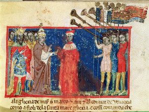 Codex Correr I 383 Doge Sebastiani Ziani erhält eine Petition von Papst Alexander III. (1159-81) und Kaiser Friedrich Barbarossa (ca. 1123-90)