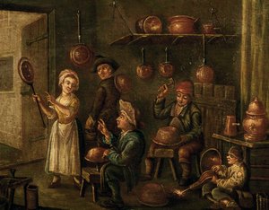 Werkstatt des Kupferschmieds, von unbekanntem venezianischen Künstler, Italien von Italian School