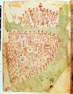 Cotton Vespasian A. XIII, f.36v: Karte von Konstantinopel, ca. 1450