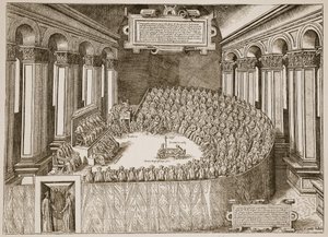 Konzil von Trient, 1563, aus einer Radierung, veröffentlicht in Venedig 1565, Illustration aus Die Kirche von England: Eine Geschichte für das Volk von H.D.M. Spence-Jones, veröffentlicht um 1910