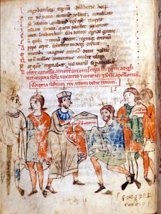 Hof von Mathilde von Canossa (oder Gräfin Mathilde von Toskana) (1046 - 1115) in "Vita Mathildis" von Donizone, Manuskript aus dem 13. Jahrhundert. Lucca, Bibl, Governativa von Italian School