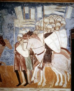 Kreuzritter hören die Rede von Ottone Visconti. Fresko von Rocca di Angera, frühes 14. Jahrhundert. von Italian School