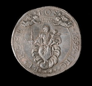 Währung der Republik Genua: Fünf-Ecus-Silbermünze. Durchmesser 61 mm. 1693. Rückseite. Genua Musei di Strada Nuova von Italian School