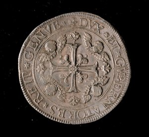 Währung der Republik Genua: fünf Ecu-Silbermünze. Durchmesser 61 mm. 1693. Vorderseite von Italian School