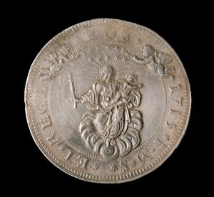 Währung der Republik Genua: Sechs-Ecus-Silbermünze. Durchmesser 61,5 mm. 1715. Vorderseite. Genua Musei di Strada Nuova (inv, M7156) von Italian School