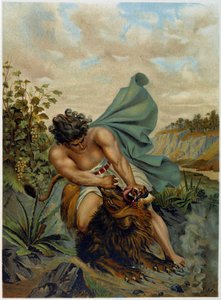 David kämpft gegen einen Löwen in „Aurea Bibbia classica: storia della rivelazione divina nell