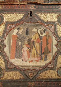 Detail eines Cassone, das die Geschichte von Saladin und Torello von Istrien zeigt, von Giovanni Boccaccio von Italian School