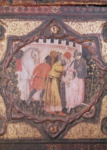 Detail eines Cassone, das die Geschichte von Saladin und Torello von Istrien zeigt, von Giovanni Boccaccio von Italian School