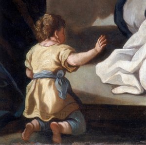 Detail des Gemäldes der Madonna des Rosenkranzes mit den Heiligen Dominikus und Katharina von Siena von Italian School