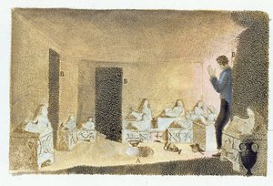 Entdeckung etruskischer Gräber, Illustration aus Monumenti Etruschi von Francesco Inghirami, veröffentlicht in Fiesole, 1825
