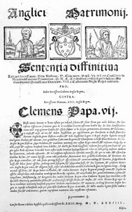 Dokument, das das Urteil des Papstes über die Gültigkeit der Ehe von Heinrich VIII. und Katharina von Aragon erklärt, 1534 (Druck)
