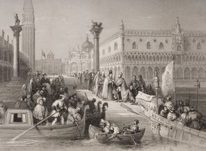 Einschiffung des Dogen, Venedig, graviert von Challis