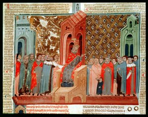 Kaiser Justinian (483-565) und sein Hof, aus Justinianus Istitutiones
