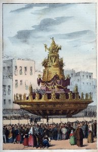 Fest der Santa Rosalia von Palermo (1130-1160), Schutzpatronin von Palermo - Das Fest der Santa Rosalia - (die Schutzpatronin von Palermo in Italien) Il Festino di Santa Rosalia a Palermo in Sicilia - Festa di santa Rosalia - Gravur aus „Usi e Costumi di T von Italian School