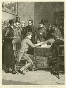 Sie unterzeichneten den Brüderlichkeitspakt, der die Arbeit von drei Völkern zu einem einzigen Ziel führen sollte (Gravur) von Italian School