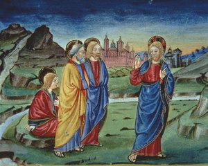 Fol.103v Nach der Verklärung sagt Christus den Aposteln, sie sollen dies erst nach der Auferstehung offenbaren (Detail) von Italian School