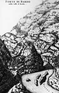 Fort Bard, Gravur aus Theatrum Sabaudiae von Italian School