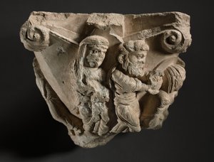 Fragment eines Kapitells mit Szenen aus Marias Kindheit, Werkstatt der Kathedrale von Monopoli, frühe 1100er Jahre