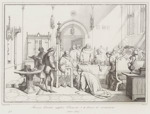Francesco Dandolo bittet Clemens V., den Bann aufzuheben von Italian School