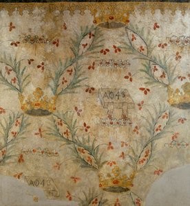 Fresko mit floraler Ornamentik und Kronen, ehemals in der Casa Vismara in Legnano, 15. Jahrhundert