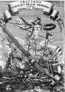 Frontispiz von „Trattato Universale Militare Moderno“ (Modernes Universales Militärabkommen) von 1676