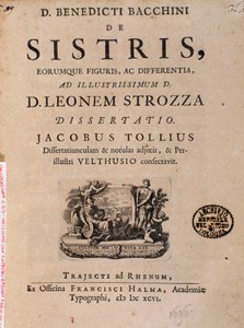 Frontispiz aus „De sistris“ von Benedictus Bacchinius