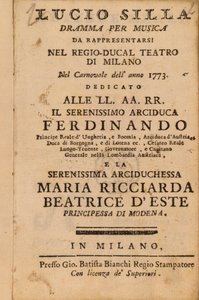 Frontispiz aus Mozarts Lucio Silla, aufgeführt in Mailand 1773