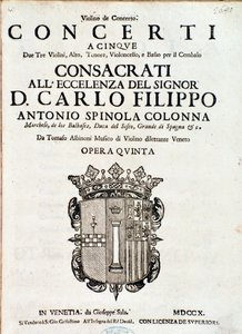 Frontispiz der Partitur von „Concerti a cinque, opera 5“ von Tomaso Albinoni von Italian School