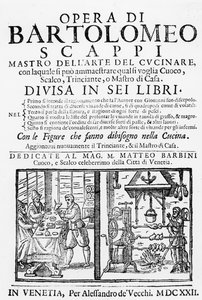 Frontispiz zum Kochbuch von Bartolomeo Scappi, 1622 von Italian School