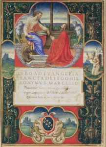 G. Marcello kniet vor St. Marco und St. Jerome und dem Wappen der Familie Marcello, 1537 von Italian School