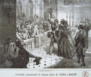 Garibaldi spricht den berühmten Satz, Rom oder Tod von Italian School