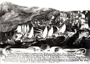 General Francisco Morosini (1618-94) und die venezianische Flotte in einer Begegnung mit der türkischen Flotte vor der Küste Kretas, Mai 1661 von Italian School