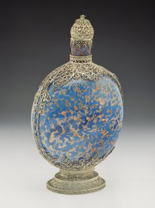 Vergoldete blaue Flasche mit Filigranmontierung, venezianisch