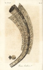 Goldenes Horn von Gallehus, Trinkhorn oder Tunderense (handkolorierte Kupferstichgravur) von Italian School